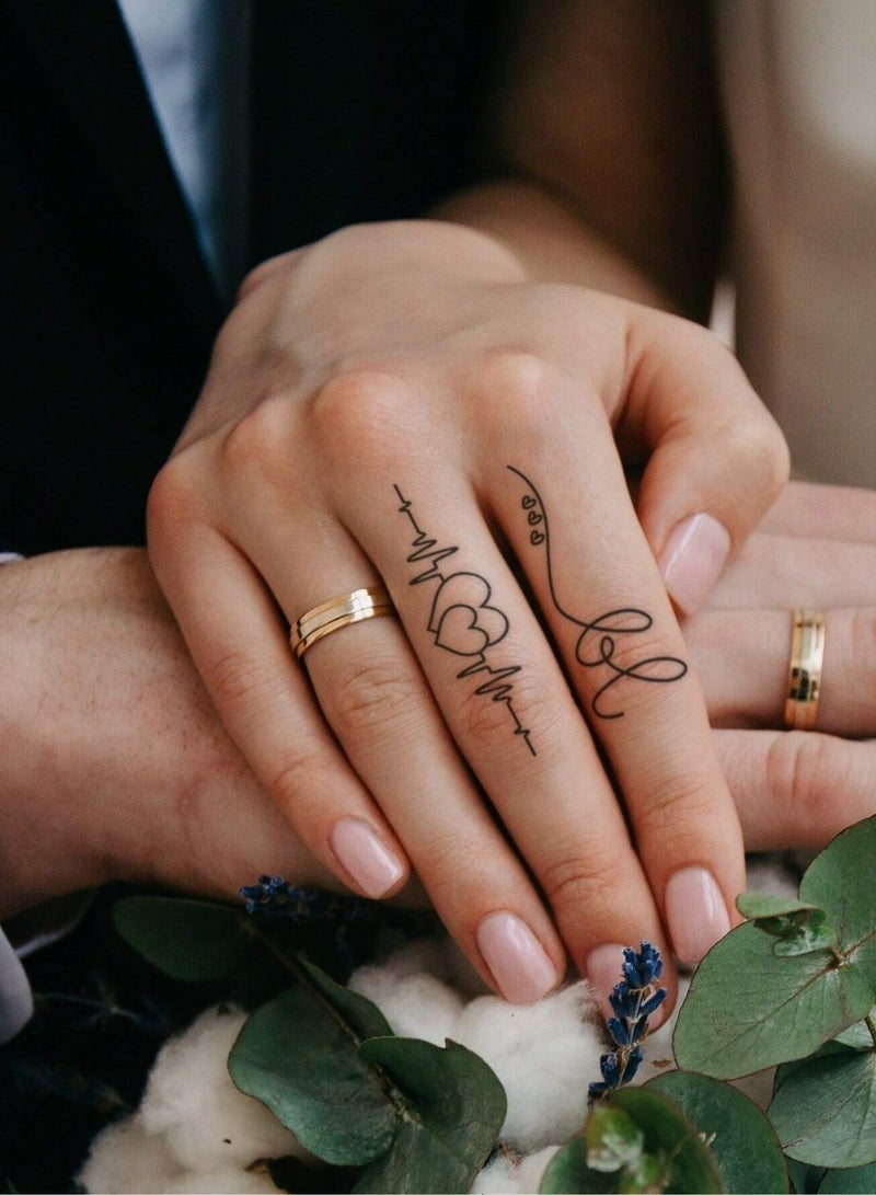 30-Sheets Waterproof Temporary Tattoo Stickers, Butterfly Love Heartbeat Anchor Text Line Flower for Kids Adults Men and Women - Black - Image 2